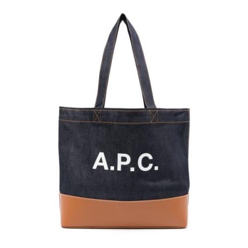 Karamel Tote Tas in Japans Denim en Leer A.p.c. , Brown , Dames