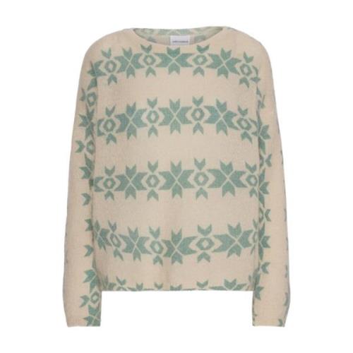 Nordic Pullover Beige Groen Print American Dreams , Beige , Dames