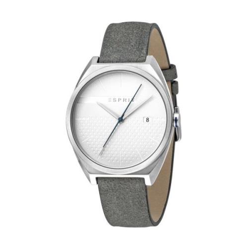 Heren Zilver Leren Analoog Horloge Esprit , Gray , Unisex