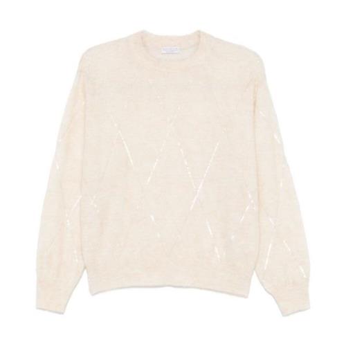 Paillet Sweater Room Gebreid Ontwerp Brunello Cucinelli , Beige , Dame...