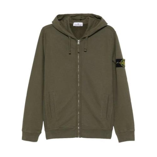 Geborsteld katoenen fleece volledige rits hoodie Stone Island , Green ...