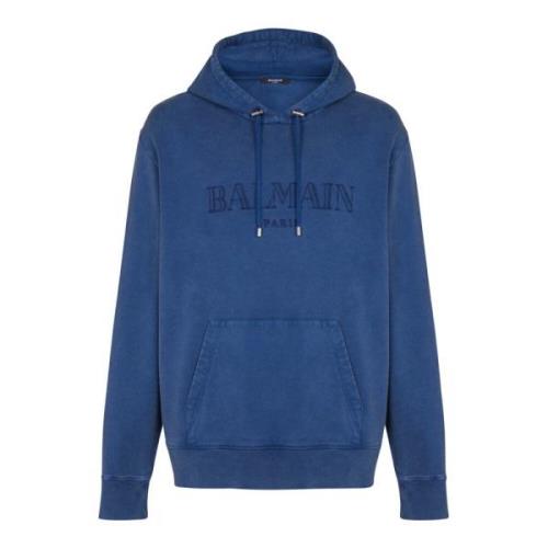 Vintage geborduurde hoodie Balmain , Blue , Heren