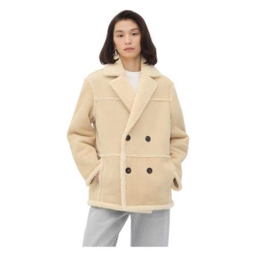 Beige Lambfur Jas met Notched Kraag Bottega Veneta , Beige , Dames