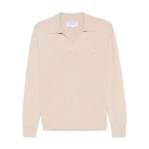 Beige Gebreide Polo met Logo Borduursel MC2 Saint Barth , Beige , Dame...