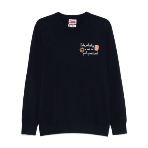 Blauwe Gebreide Crew Neck Trui MC2 Saint Barth , Blue , Heren