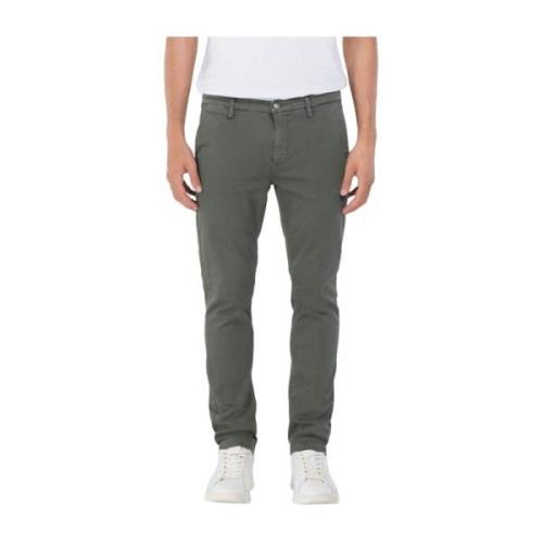 Slim Fit Chino Broek met Stone Wash Replay , Green , Heren