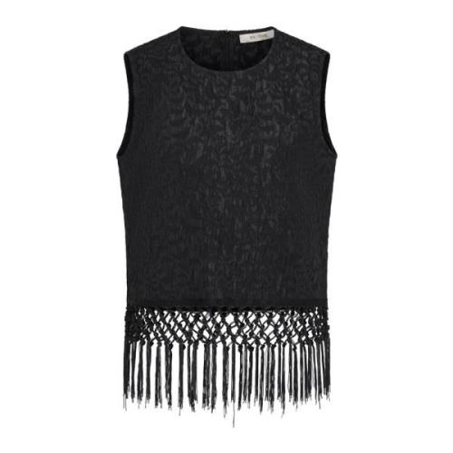 Mouwloze Top met Franjes en Rits RUE de Femme , Black , Dames