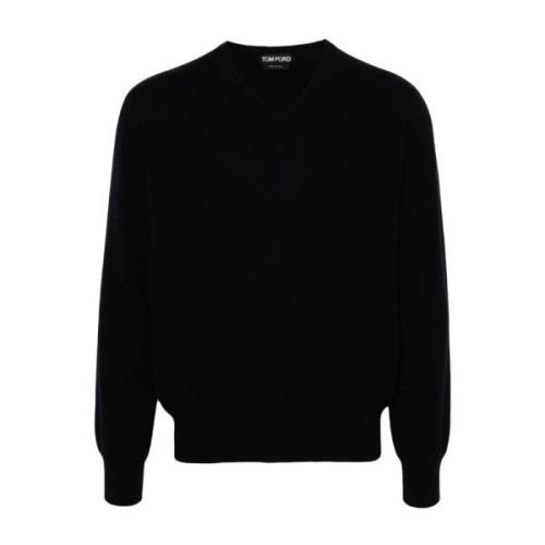 Midnight Blue Cashmere V-Neck Sweater Tom Ford , Blue , Heren