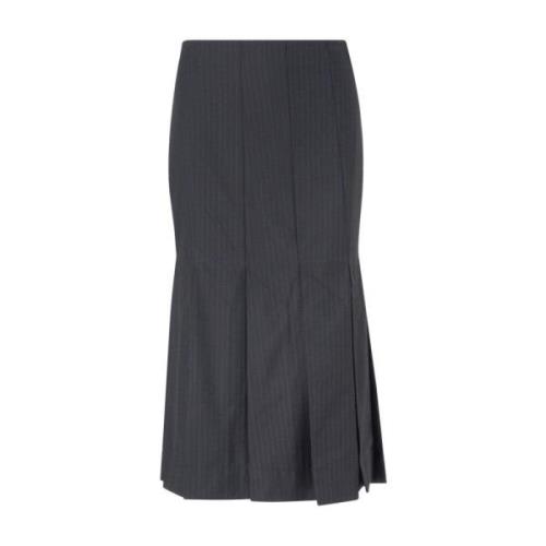 Donkergrijze gestreepte geplooide midi-rok Ganni , Gray , Dames