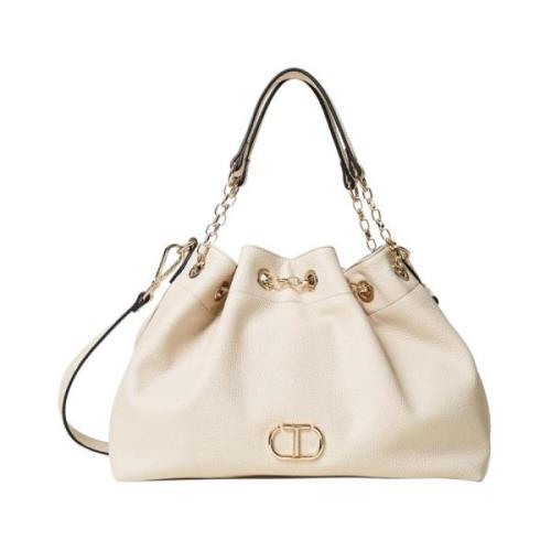 Beige Handtas met Gouden Details Twinset , Beige , Dames