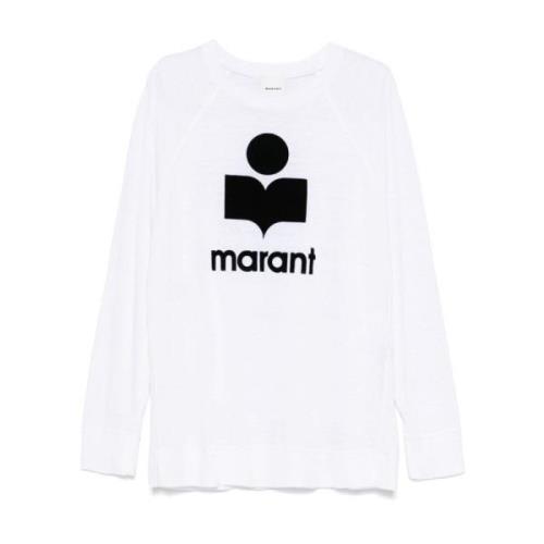 Witte Linnen Trui met Flocked Logo Isabel Marant , White , Heren