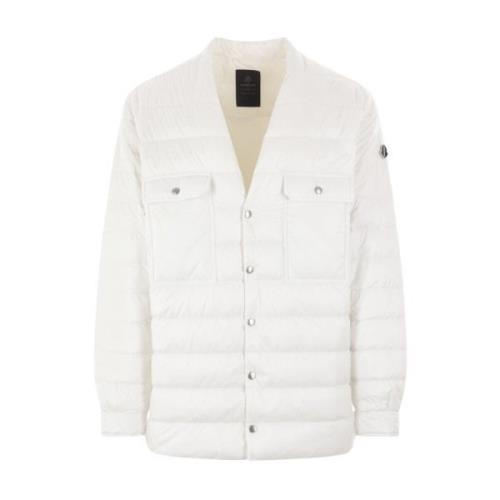 Witte Nylon V-hals Jas Rick Owens Moncler , White , Heren