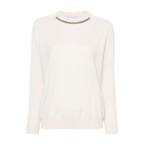 Elegant Crew Neck Long Sleeve Sweater Brunello Cucinelli , Beige , Dam...