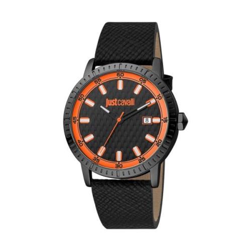 Zwarte Heren Leren Modehorloge Just Cavalli , Black , Heren