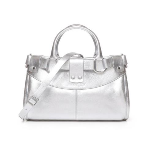 Metallic Silver Leren Schoudertas Biasia , Gray , Dames