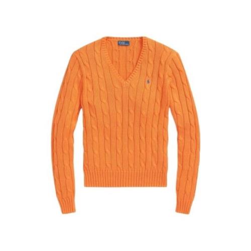 Gedraaide Katoenen V-hals Trui Kimberly Polo Ralph Lauren , Orange , D...