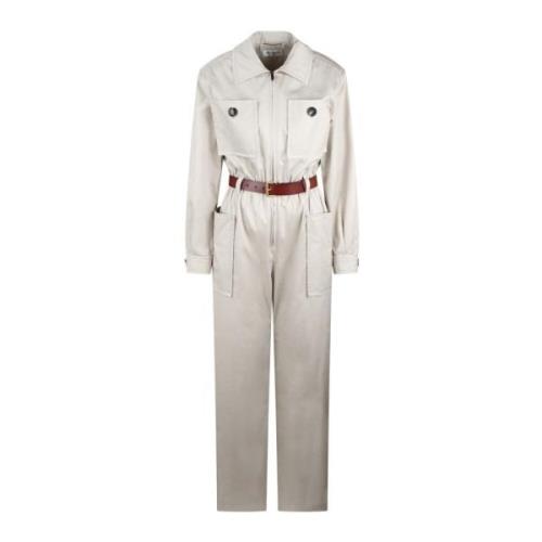 Katoenen Twill Jumpsuit met Gouden Gesp Saint Laurent , White , Dames