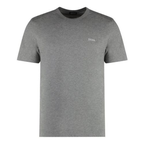 Katoenen Logo T-shirt met Geribbelde Kraag Ermenegildo Zegna , Gray , ...