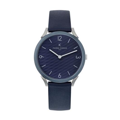 Blauw Heren Leren Analoog Horloge Pierre Cardin , Blue , Heren