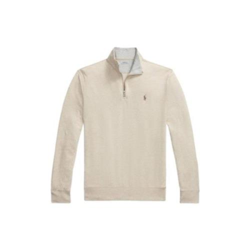 Zijdezachte Half-Zip Katoenmix Trui Polo Ralph Lauren , Beige , Heren