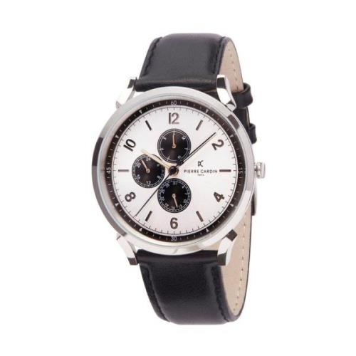 Heren Zilver Leren Analoog Horloge Pierre Cardin , Gray , Heren