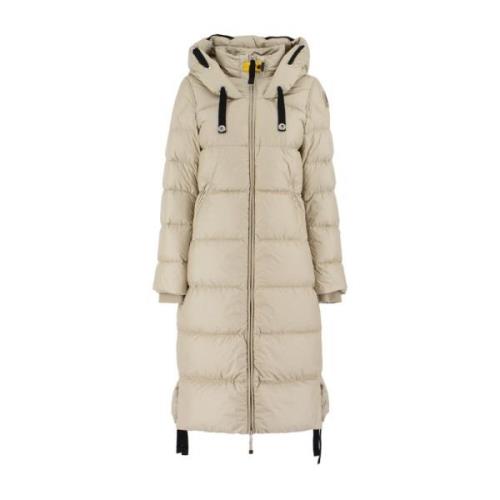 Lange Gewatteerde Jas Lichtgewicht Nylon Parajumpers , Beige , Dames