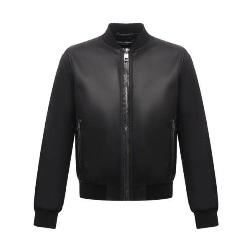 Zwarte Leren en Shearling Jas Dolce & Gabbana , Black , Heren