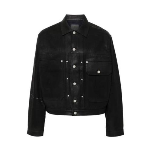 Geplooide Denimjas in Zwart Givenchy , Black , Heren