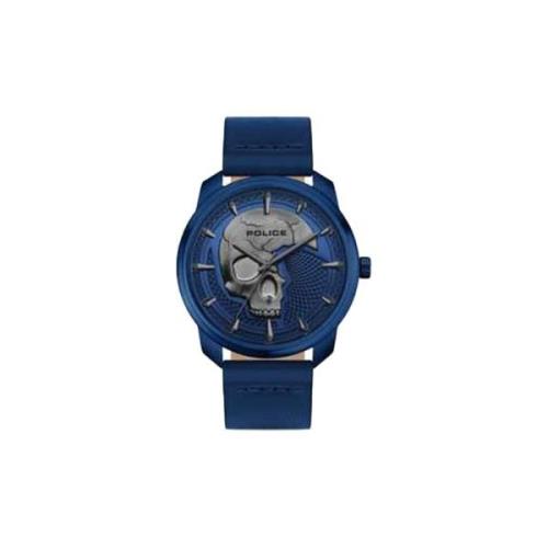 Blauw Heren lederen analoog horloge Police , Blue , Heren