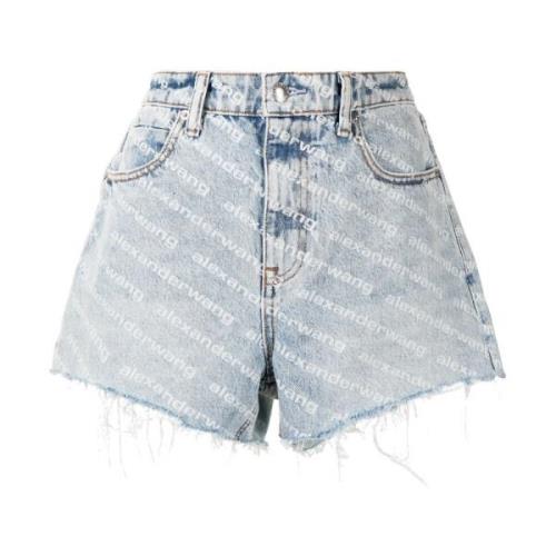 Denim Shorts met All-Over Logo Print Alexander Wang , Blue , Dames