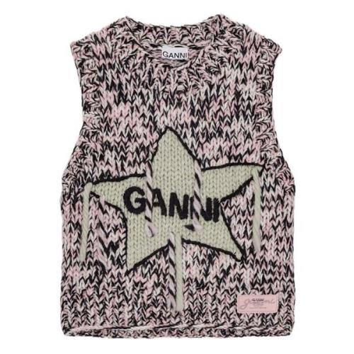 Krijtroze Wollen Gebreid Vest Ganni , Pink , Dames