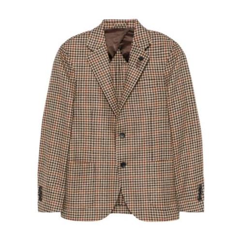 Houndstooth Wollen Jas Lardini , Brown , Heren