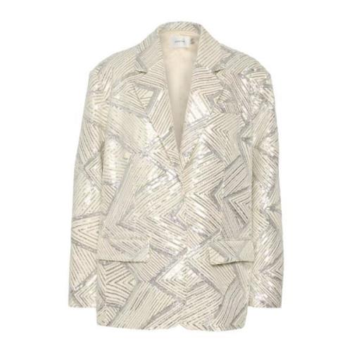 Pailletten Oversized Blazer Winterfeest Gestuz , Beige , Dames