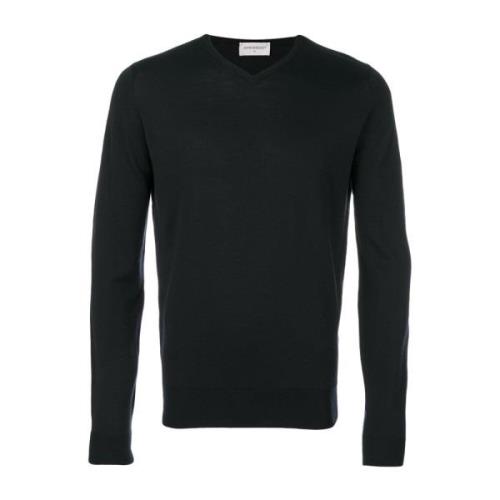 Zwarte Merinowol V-hals Trui John Smedley , Black , Heren