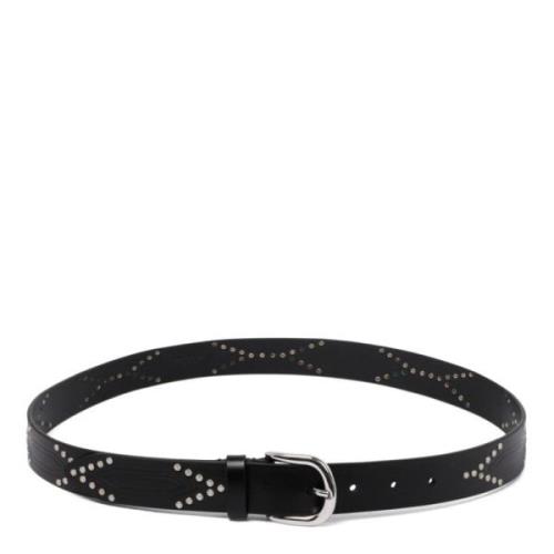 Stud Embellished Zwarte Leren Riem Isabel Marant , Black , Heren