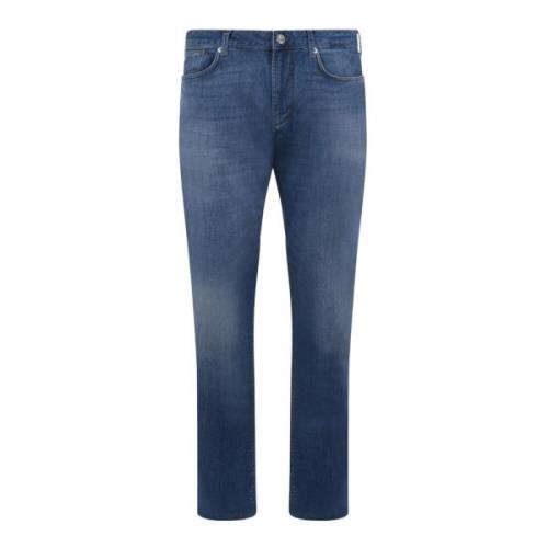 Denim Jeans met Leren Logolabel Emporio Armani , Blue , Heren