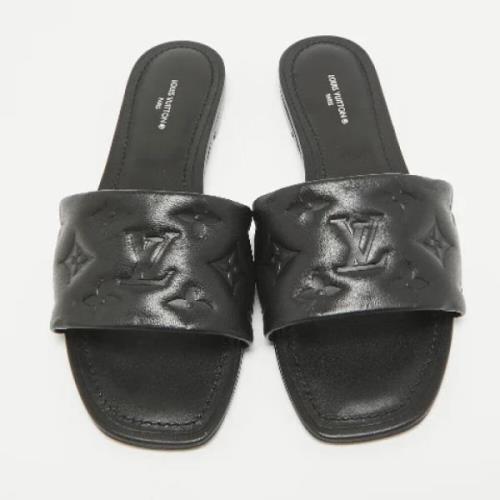 Pre-owned Leather sandals Louis Vuitton Vintage , Black , Dames