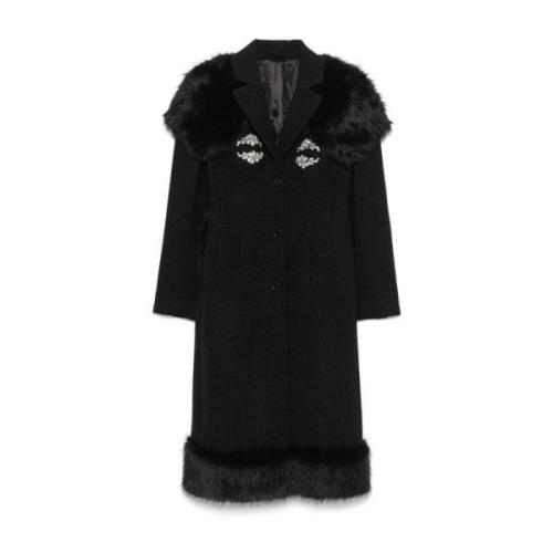 Imitatiebont Sculptuurjas met Bustle Simone Rocha , Black , Dames