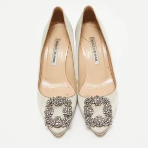 Pre-owned Satin heels Manolo Blahnik Pre-owned , Gray , Dames