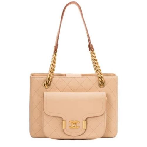 Pre-owned Leather chanel-bags Chanel Vintage , Beige , Dames