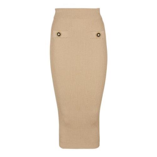 Midi-rok in een effen geribbeld breisel Balmain , Beige , Dames