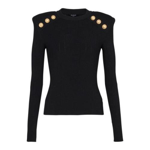 Gebreide trui met knoopdetails Balmain , Black , Dames