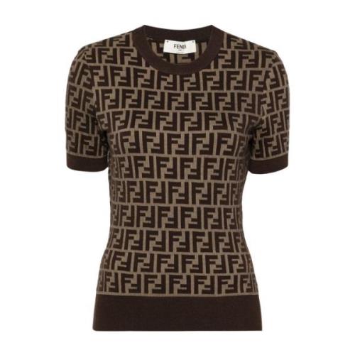 Jacquard Gebreide Sweater Pullover Fendi , Brown , Dames