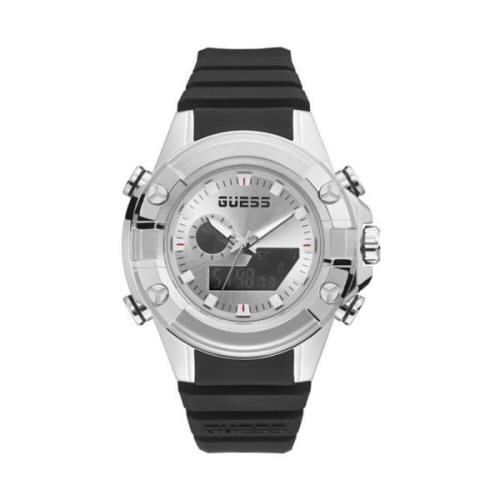 Zwarte Siliconen Quartz Horloge G Force Guess , Black , Heren