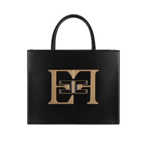 Zwarte Handtas met Logo Elisabetta Franchi , Black , Dames