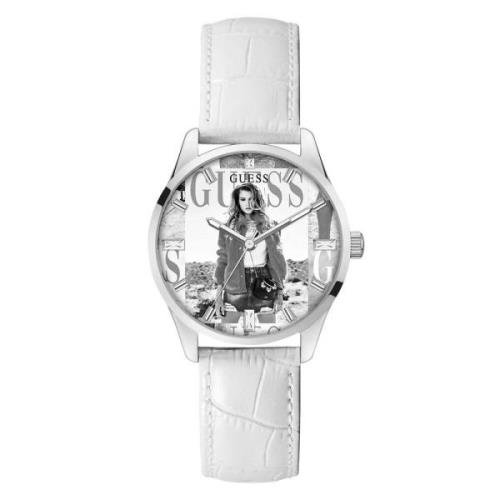 Wit Leren Quartz Analoog Horloge Guess , White , Dames