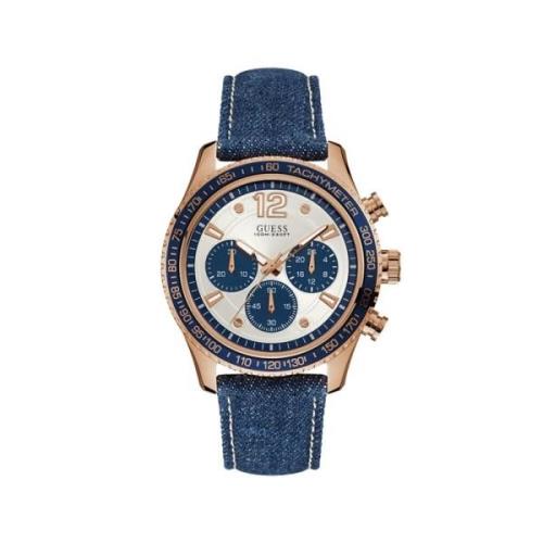 Blauwe Textielhorloge Fleet Collectie Guess , Blue , Heren