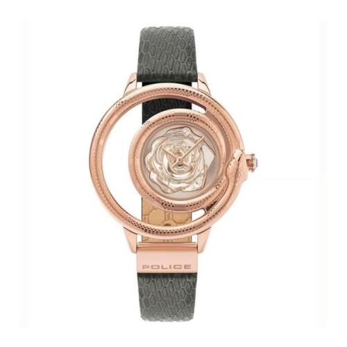 Roze Roestvrij Stalen Leren Horloge Kwarts Police , Gray , Dames