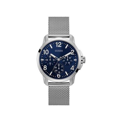 Zilveren Stalen Horloge, Quartz Analoog Blauw Guess , Gray , Heren