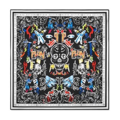 Multicolor Sjaal met All Over Print Philipp Plein , Black , Dames